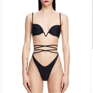 H&M X Mugler Black Padded Swimsuit Size 8 NWT
